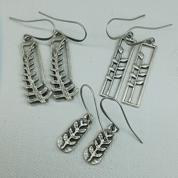 Hand Crafted Jewelry - HAND CRAFTED Bundle Deal Silver Botanical Earrings Set Of 3 Gift Ready